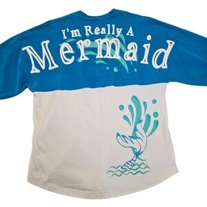Spirit Jersey‎ Womens Mermaid Sweatshirt XS Oversized Beach Blue Ocean Sea Life